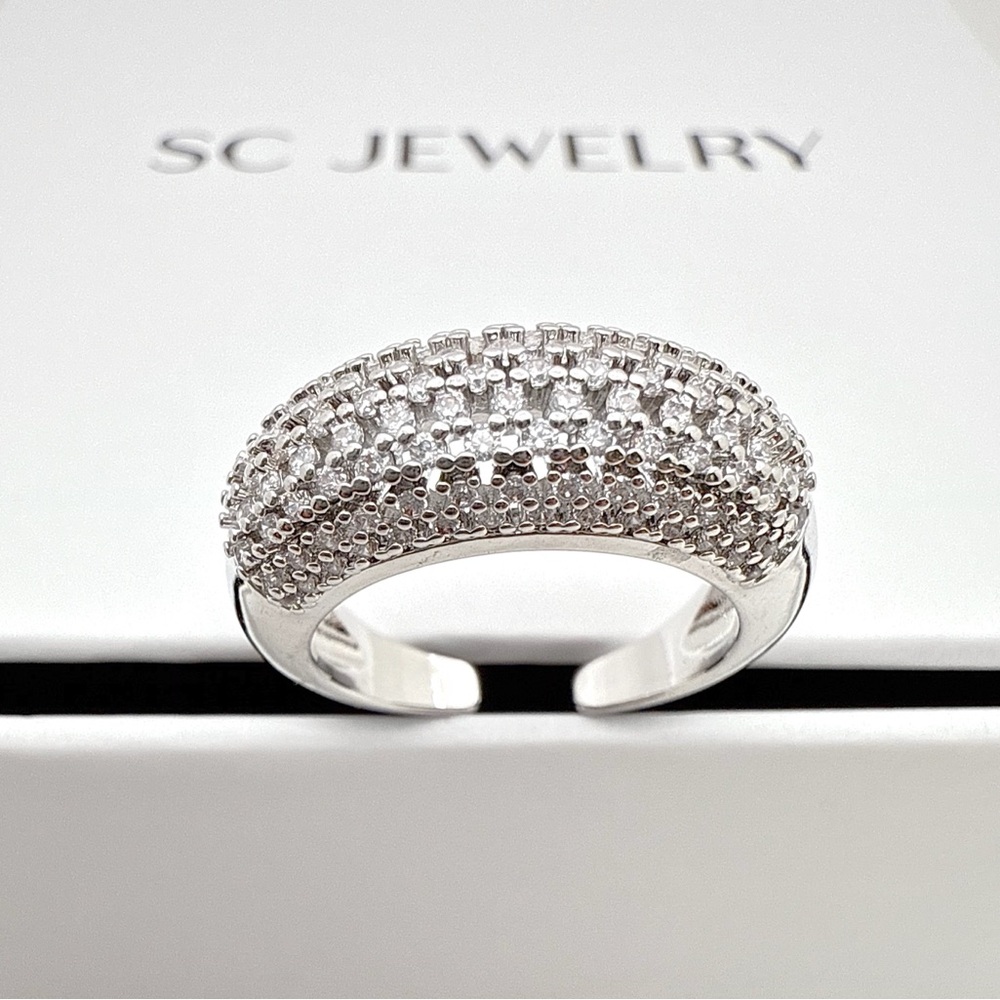 Moissanite Open Adjustable Ring 8mm | Rhodium Plated | Modern Design